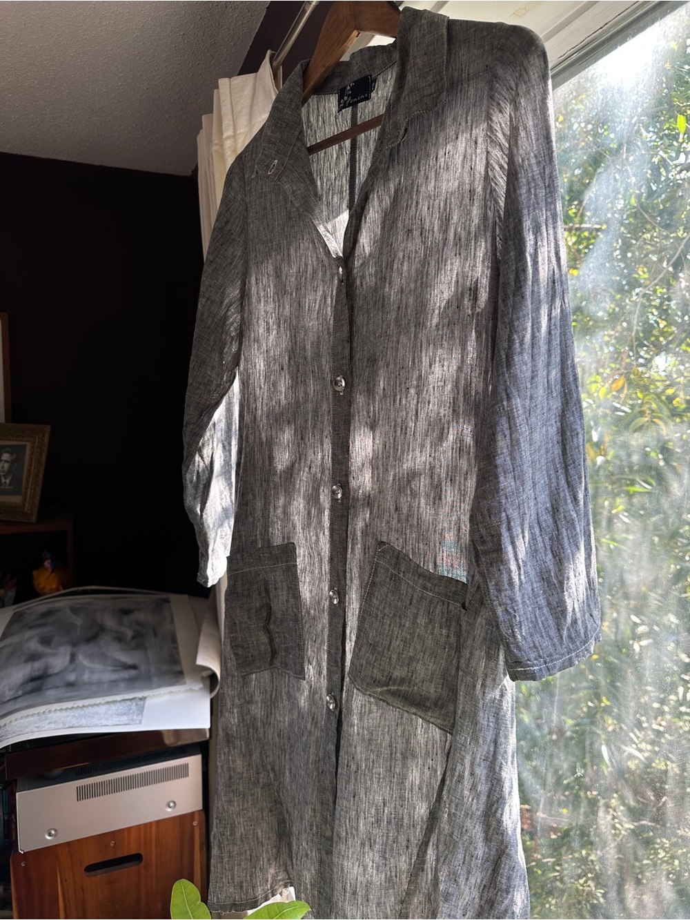 FENINI 100% Linen Longline Button-Up Dress XS